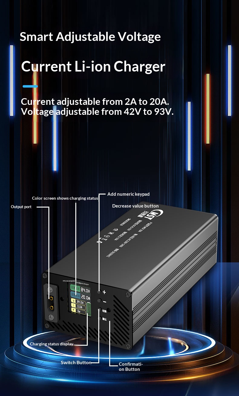 10-93V 2-30A Adjustable Charge - 84V 20A Smart Charger ulasan dan harga